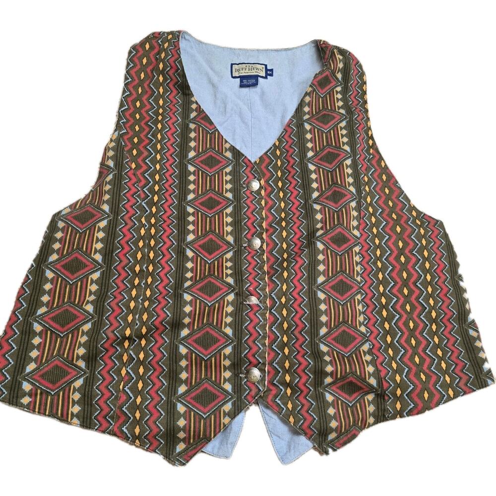 Vintage Vest Womens 2X Canvas Southwestern Cowgirl Buffalo Buttons. Stains